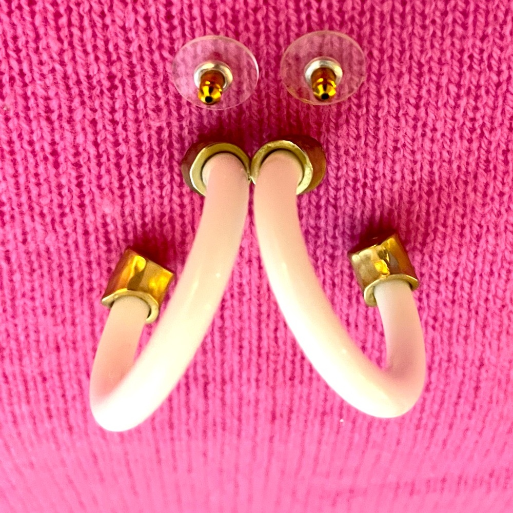 Vintage Gold and White Hoop Earrings - Picture 7 of 16